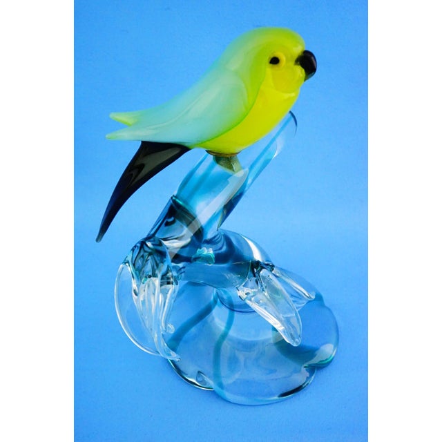 20th Century Sculpture of Parrot on Branch in Opaline Murano Glass attributed to Seguso Glassworks, Set of 2 For Sale - Image 11 of 18