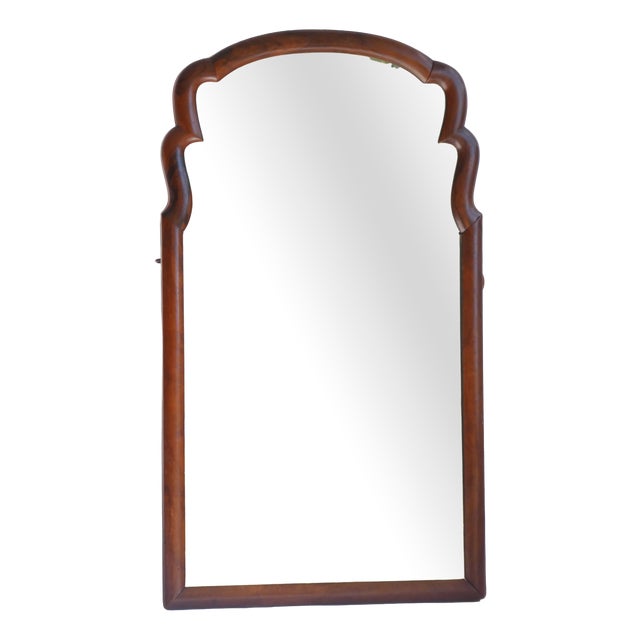 Large Antique Wooden Scalloped Mirror in Oak with Beveled Glass For Sale