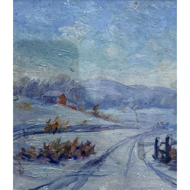 Early 20th Century Early 20th Century Original Oil on Copper Painting of a Winter Farm For Sale - Image 5 of 8