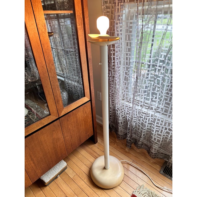 Elevate your space with this striking Olympia Lunar 1 vintage floor lamp. This Mid-Century Modern white “lollipop” floor...