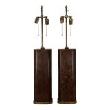Designer Table Lamps in Crackled Lacquer With Brass Fittings For Sale