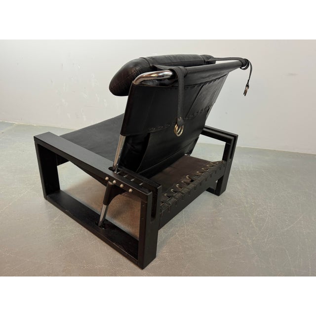 Mid-Century Modern Brutalist Black Leather Armchair with Black Wooden and Metal Chrome Frame by Sonja Wasseur, Netherlands, 1970s For Sale - Image 3 of 18