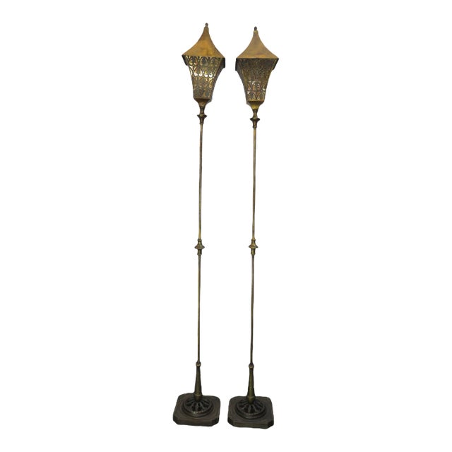 1960s Stiffel Venetian Torchiere Floor Lamps - a Pair For Sale