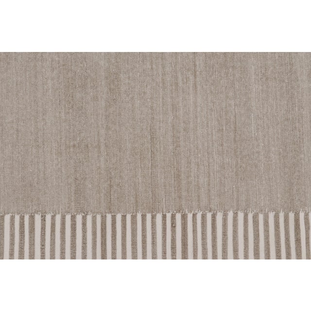 Contemporary Rug & Kilim’s Indian Dhurrie Rug in Sand With Pinstripe Border For Sale - Image 3 of 9