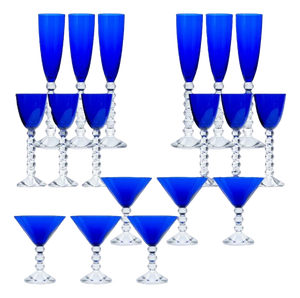 Deep Blue Crystal Glasses from Baccarat, France, 1960s, Set of 18