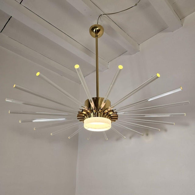 1980s Mid-Century Modern Transparent Glass Sputnik Chandelier For Sale - Image 4 of 14