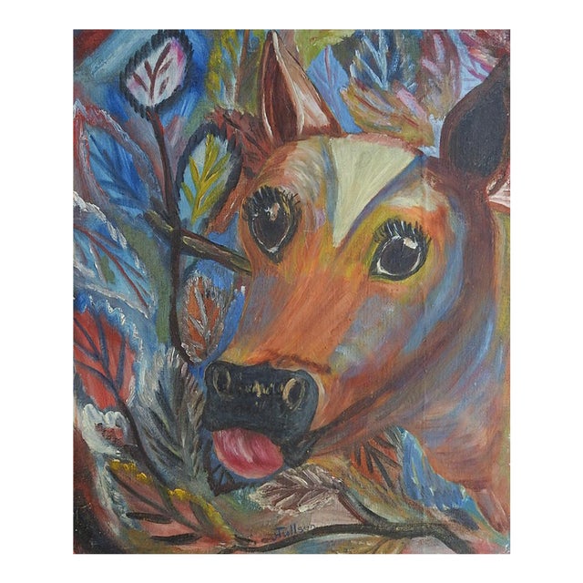 1947 Folk Art Calf Painting For Sale