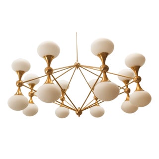 16 Light Brass Sputnik Chandelier with Oval Globes For Sale