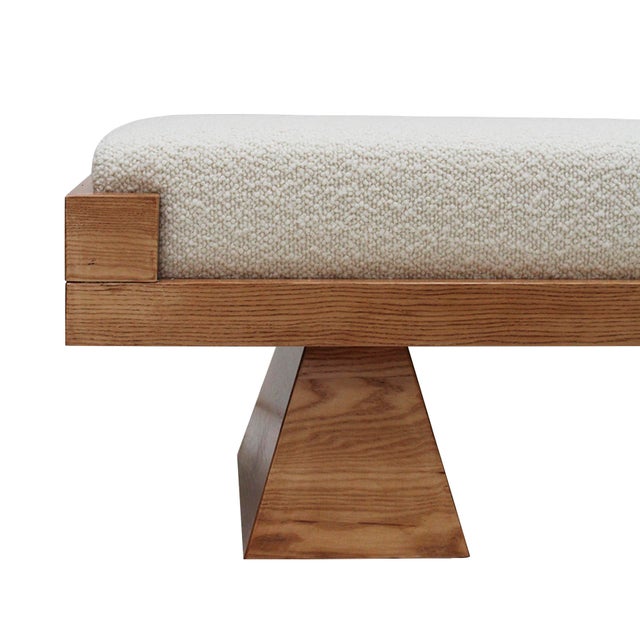 Italian Brutalist Bench in Oak and Wool Bouclé, 2000s For Sale - Image 4 of 11