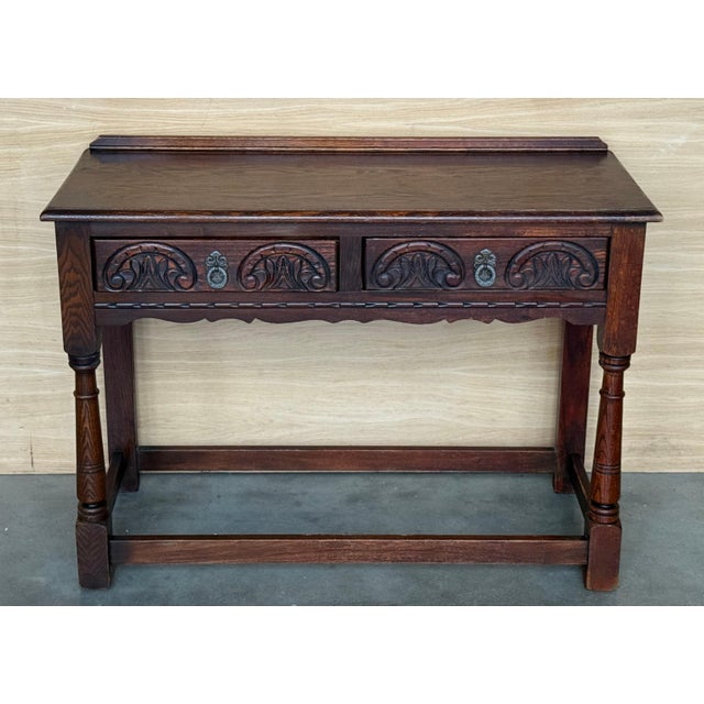 Early 20th Century Spanish Country Walnut Sofa Table or Console table with Carved Drawers For Sale - Image 17 of 18