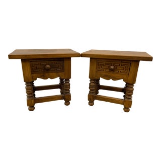 Vintage Spanish Joint Stools Carved Benches With Drawers a Pair For Sale