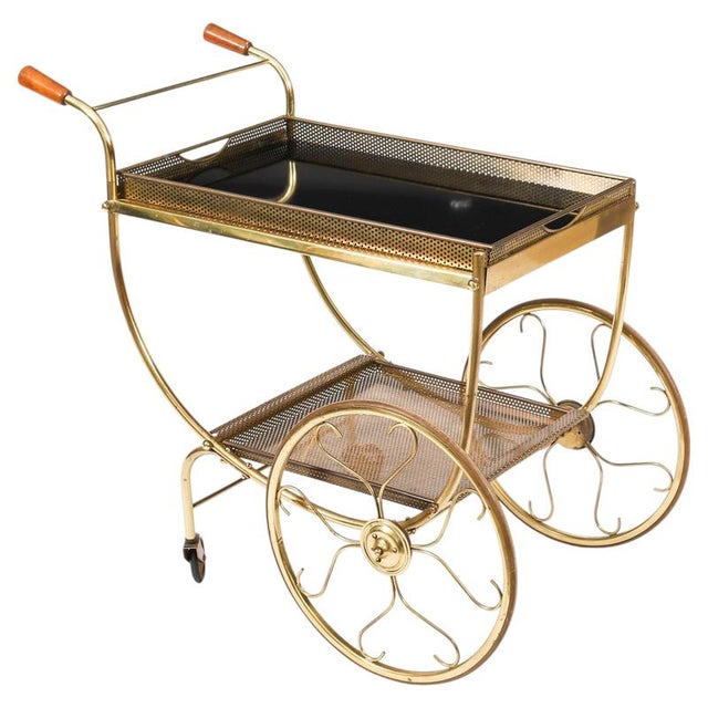 Mid-Century French Brass Galleried Drinks Trolley, 1950s For Sale - Image 15 of 15