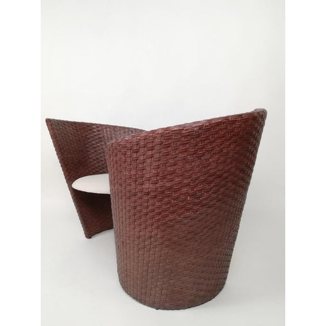 Brown Postmodern Vis À Vis Sofa in Hand-Woven, Leather Wood and Bamboo attributed to Nico Devito, 1980s For Sale - Image 8 of 18