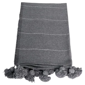 Moroccan Dark Gray Wool PomPom Blanket