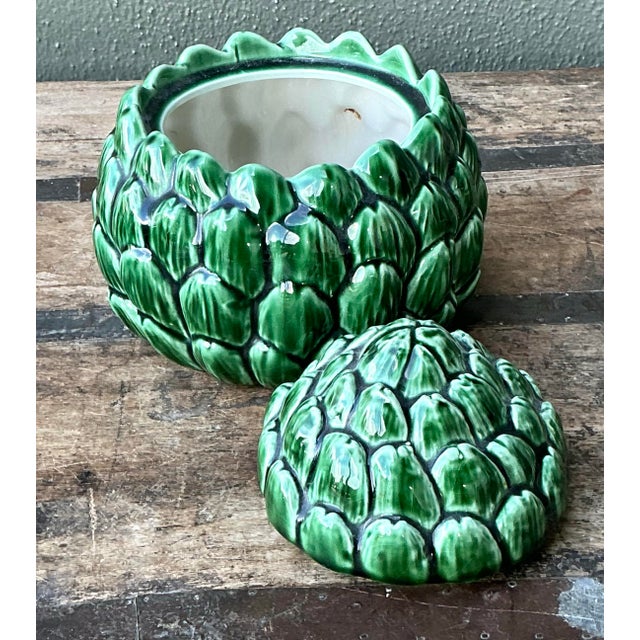 Ceramic Vintage Glazed Ceramic Lidded Artichoke For Sale - Image 7 of 12