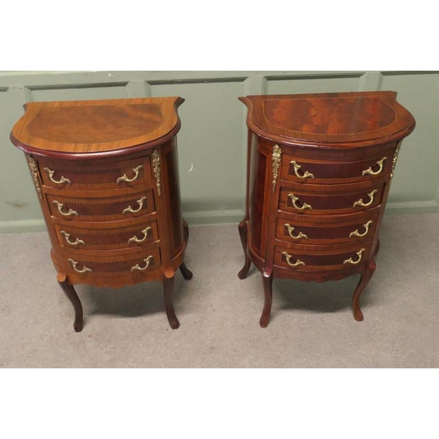 French Louis XV Style Bow Front Bedside Chests of Drawers, 1920, Set of 2 For Sale - Image 3 of 8