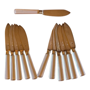 Antique 1920 French Art Deco Jacques & Pierre Cardeilhac Sterling Silver Fruit Knives With Glass Handles - Set of 12