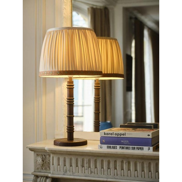 Lily Table Lamp in Wood with Cotton Pleated Shade by Popus Editions For Sale - Image 4 of 5