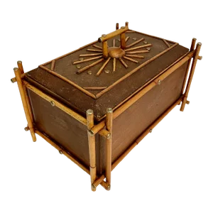 British Colonial Style Wood & Bamboo Box From 60's
