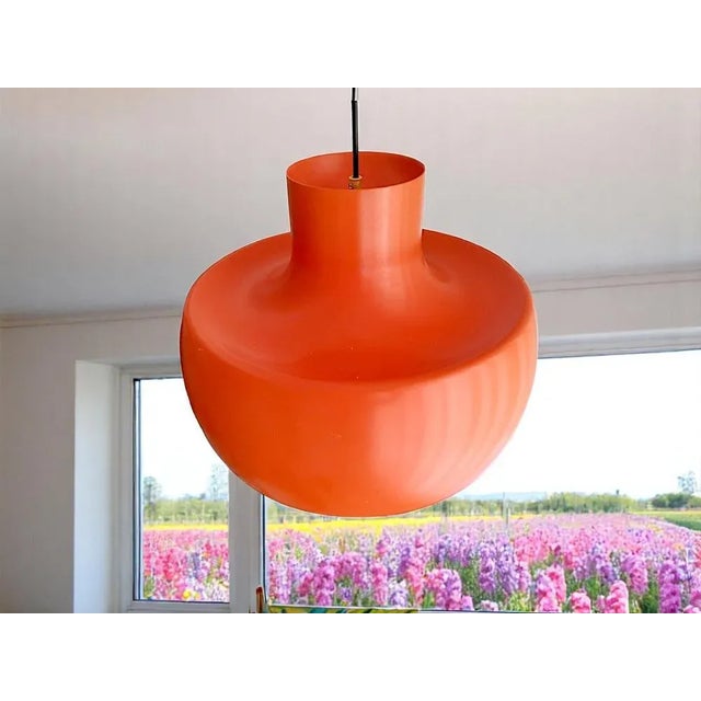 Mid-Century Modern Large Mid-Century Scandinavian Modern Orange Metal Hanging Light, 1960s For Sale - Image 3 of 8