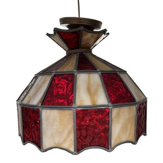 Mid 20th Century Mid Century Leaded Slag Red Glass Pendant Hanging Lamp For Sale