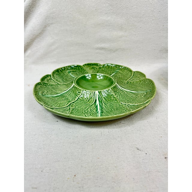 Vintage Bordallo Pinheiro chop and dip serving platter in the cabbage leaf design. This is a pre-owned item so please see...