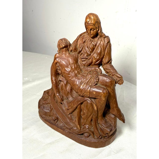 Brown Antique Hand Carved Wood Folk Art Religious Jesus Christ Sculpture Pieta Statue For Sale - Image 8 of 13