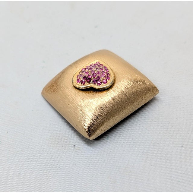Mid-Century Modern Vintage Signed Napier Goldtone Pavé Faux-Ruby Heart Brooch For Sale - Image 3 of 8