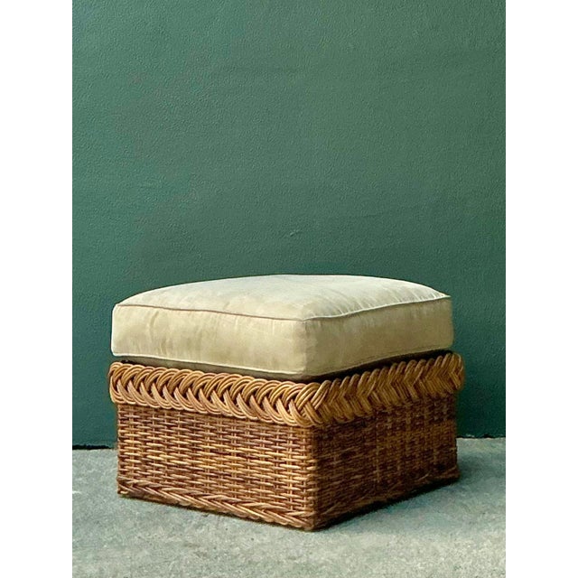 Vintage Braided Rattan Ottoman For Sale - Image 12 of 16
