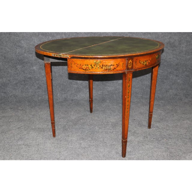 Late 19th Century 19th Century English Adams Style Paint Decorated Leather Top Demilune Table For Sale - Image 5 of 12
