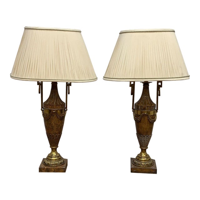 Vintage Maitland Smith Neoclassical Bronze Table Lamps - Pair For Sale