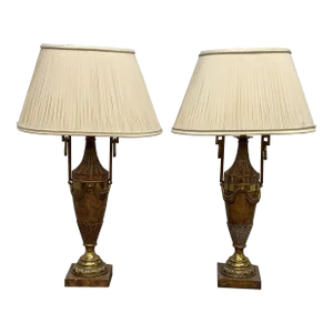 Vintage Maitland Smith Neoclassical Bronze Table Lamps - Pair
