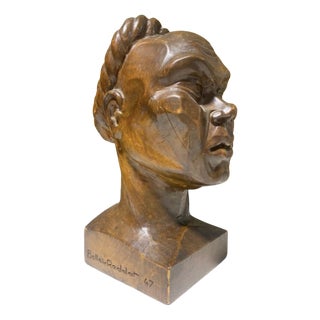 Emile Bolle-Reddat, Carved Head Sculpture, 1947, Pine For Sale