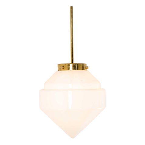 Vintage Plumb Bob Opaline Pendant Lamp, 1950s For Sale