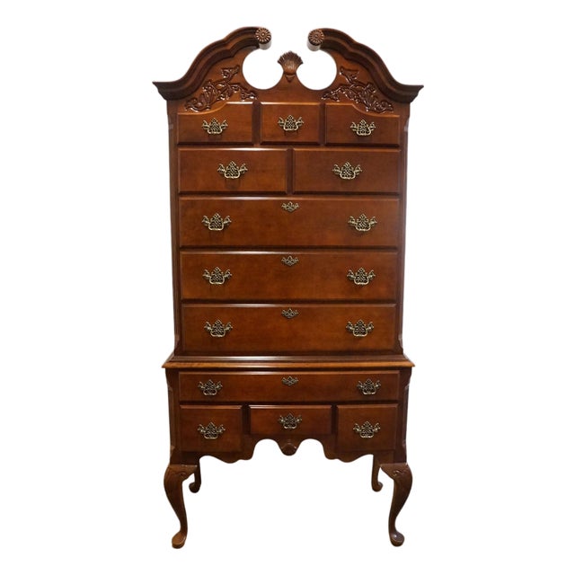 Stanley Furniture American Heritage Collection Mahogany Traditional Style 41" Pediment Highboy Chest 172-13-113 / 172-13-114 For Sale