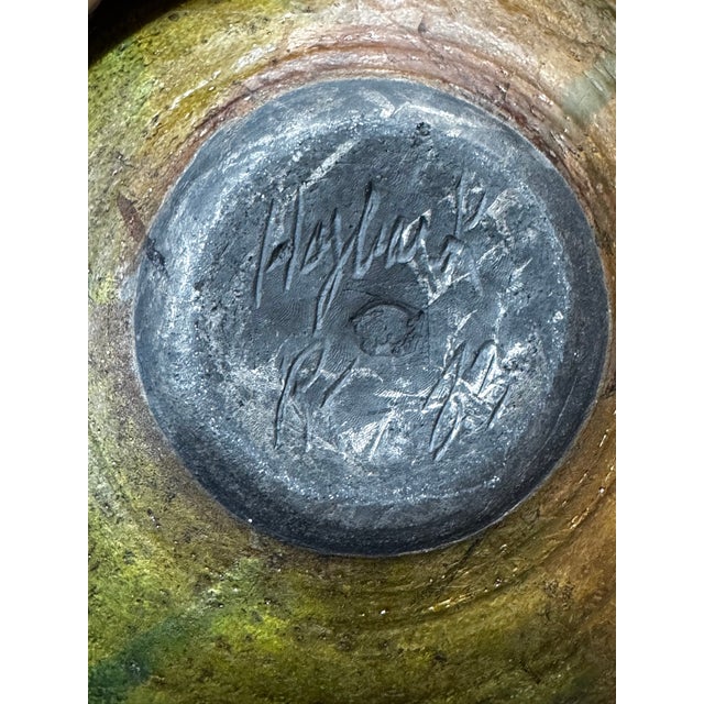 Green Harvey Sadow Style Raku Art Pottery Vase 1983 Large Round Stoneware Vessel 4999b For Sale - Image 8 of 16