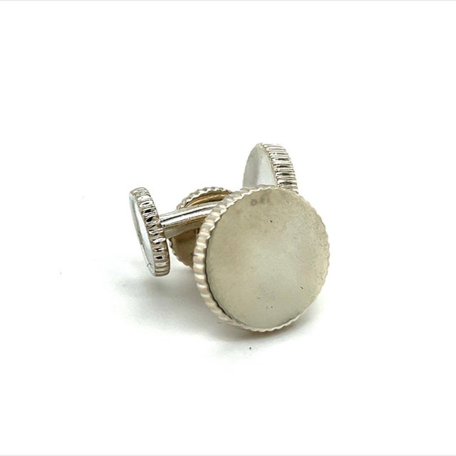 Traditional 1990s Pair of Tiffany & Co Estate Ridced Cufflinks Sterling Silver For Sale - Image 3 of 8