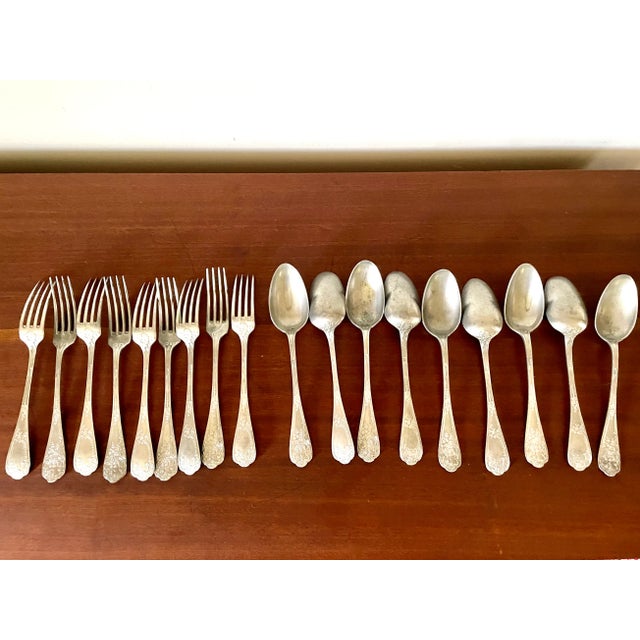 Antique Silver Plated Cutlery, Set of 18 For Sale - Image 3 of 9