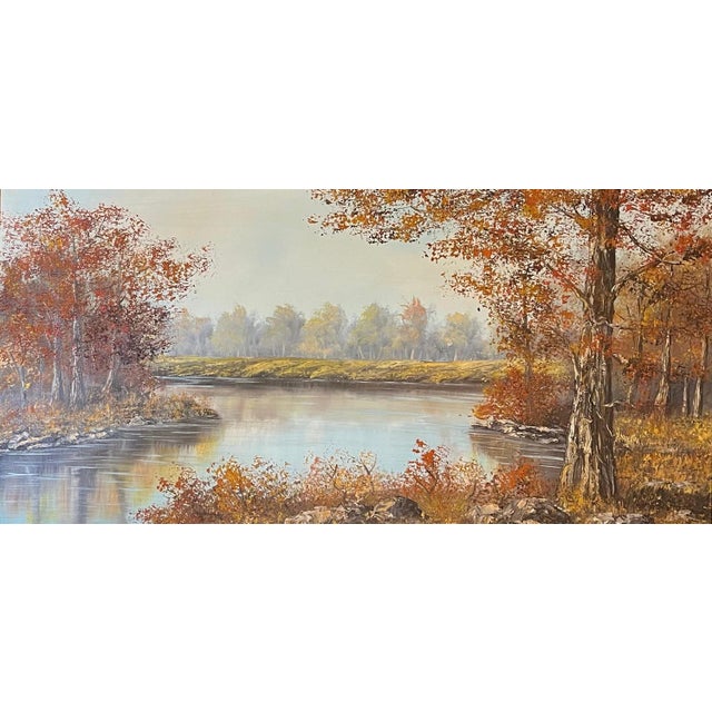 After Erd Porret, Riverbank in Autumn, Oil on Canvas For Sale - Image 13 of 13