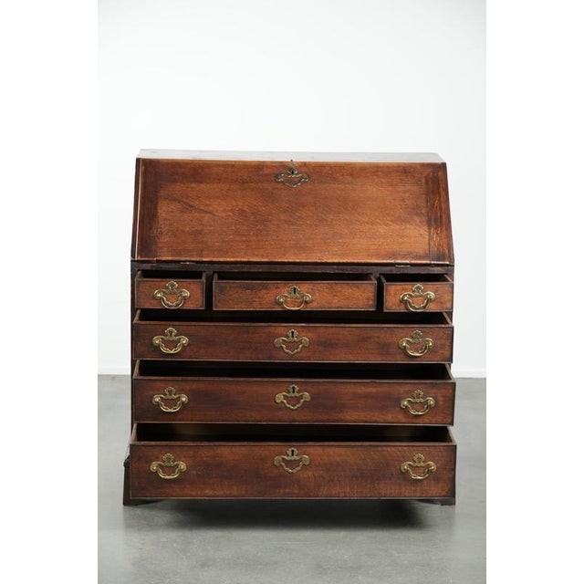 Antique English Oak Secretary with Drawers, 18th Century For Sale - Image 4 of 14