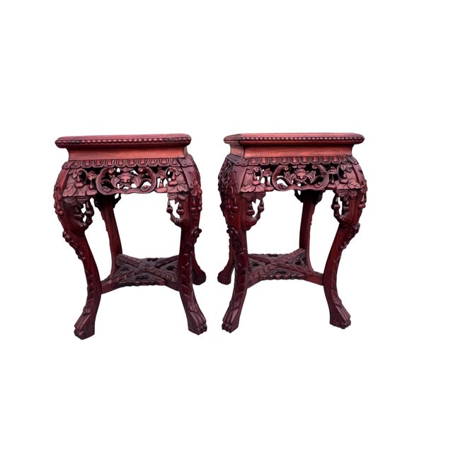 Antique Carved Asian Marble Top Chinese Stands a Pair For Sale In New York - Image 6 of 12