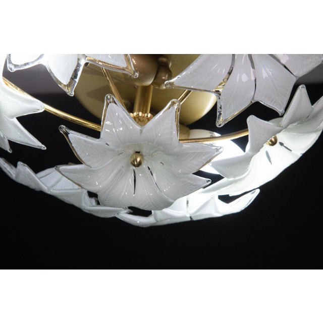 Italian Set of 2 Vintage Murano Ceiling Light White Flowers, 1970s For Sale - Image 3 of 11