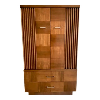 1960s Milo Baughman Style Tall Walnut Armoire For Sale