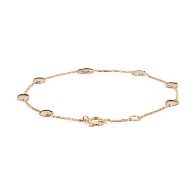 Minimalist 14k Yellow Gold Bezel Set Uncut Diamond Station Chain Bracelet For Sale - Image 9 of 18