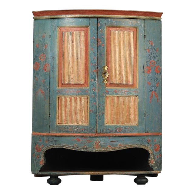 Antique Swedish Folk Art Painted Corner Cabinet, 1840 For Sale