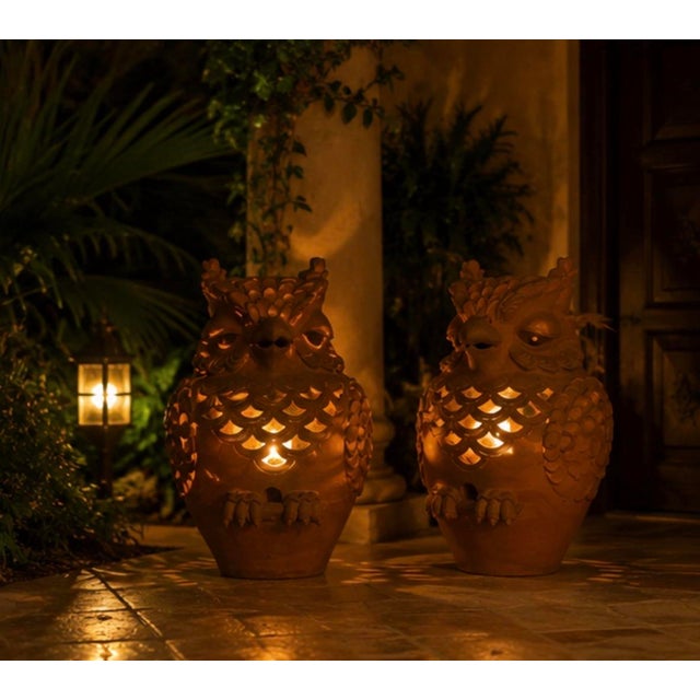 A Pair of Vintage Italian Style Terracotta Owl Garden Statues & Lanterns For Sale - Image 11 of 12