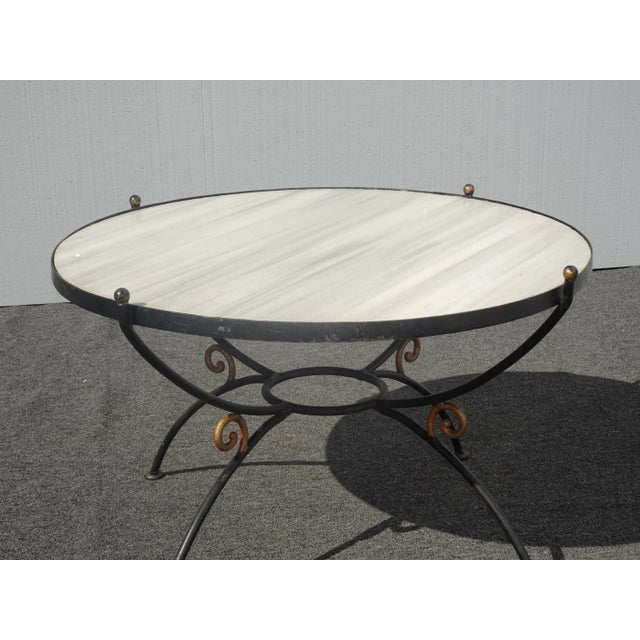 Vintage Spanish Style Wrought Iron W White & Gray Marble Top Coffee Table For Sale - Image 10 of 13