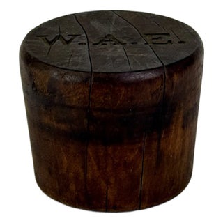 Antique 19th Century Hard Wood Whiskey/Wine Barrel Bung Hole Stopper Plug With Monogram For Sale