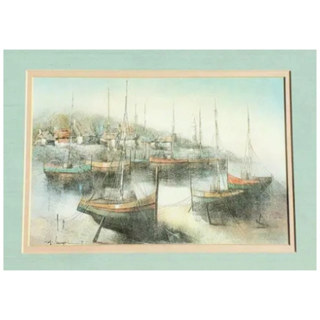 Bring a touch of mid-century coastal elegance to your home with this vintage 1977 print by French-Italian artist Alferio...