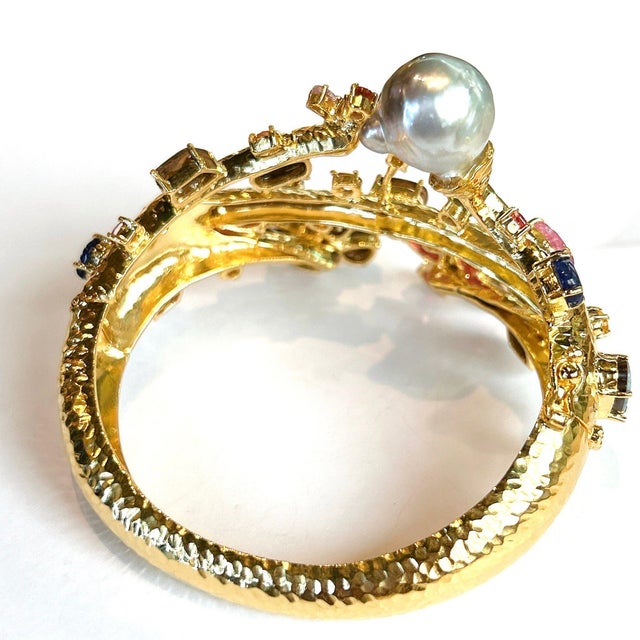 Bochic “Capri” Ruby, Sapphire, Opal, Pearl & Multi Gem Cuff Set In 18K & Silver For Sale In New York - Image 6 of 10